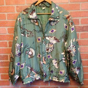 Vintage Womens Coaco Multicolor Silk Jacket Feather Dream Catcher Print